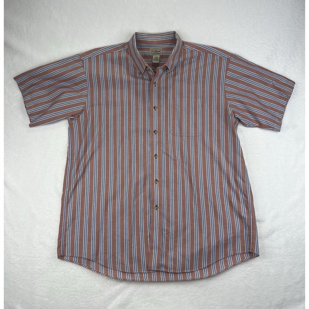 L.L. Bean Shirt Mens Large Red, Blue, White Short Sleeve Button-Up Outdoors